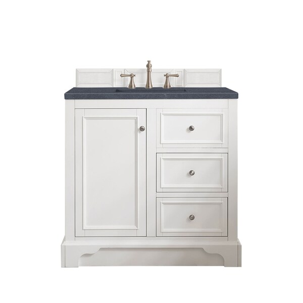 James Martin Vanities De Soto 36in Single Vanity, Bright White w/ 3 CM Charcoal Soapstone Quartz Top 825-V36-BW-3CSP - main